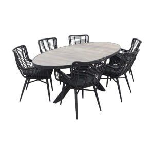 Jasmine Black/Silva houtlook 240x115 cm. ovale tuinset - 7-delig