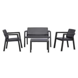 Leen Bakker - Loungeset Emily - /antraciet - 4-delig - Kunststof - Grijs - 126x76x46.8 Cm