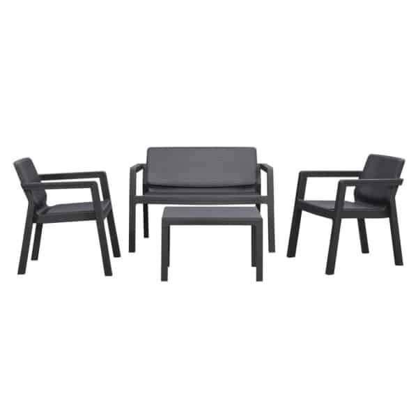 Leen Bakker - Loungeset Emily - /antraciet - 4-delig - Kunststof - Grijs - 126x76x46.8 Cm