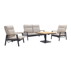 Solaro/Medina verstelbare (4-persoons) stoel-bank loungeset - Zand / Teak