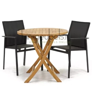 Tuinset Delia zwart stapelbaar met Milton tafel rond 80
