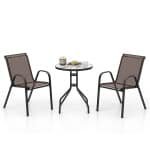 3-delig Balkonmeubelset Bistrotafel met 2 Stapelbare Stoelen Bistroset Balkonset Tuinset Bruin