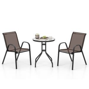 3-delig Balkonmeubelset Bistrotafel met 2 Stapelbare Stoelen Bistroset Balkonset Tuinset Bruin