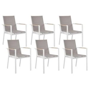 Beliani - BUSSETO - Tuinstoel set van 6 - Grijs - Aluminium