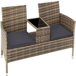 tectake® Wicker tuinbank met tafel - Natuur|donkergrijs