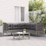 5-delige Loungeset met kussens poly rattan grijs