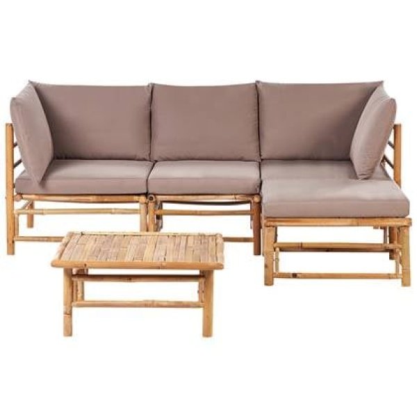 Beliani - CERRETO - Loungeset 4-zits hoekbank - Taupe - Bamboehout