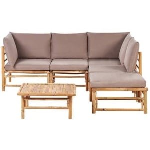 Beliani - CERRETO - Loungeset 5-zits hoekbank - Taupe - Bamboehout