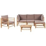Beliani - CERRETO - Loungeset 5-zits met fauteuil - Taupe - Bamboehout
