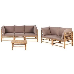 Beliani-CERRETO-Loungeset 5-zits met salontafel-Taupe-Bamboehout