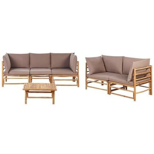 Beliani-CERRETO-Loungeset 5-zits met salontafel-Taupe-Bamboehout