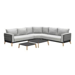 Carmen loungeset 5-dlg c. black/ grijs/ teak look - Garden impressions