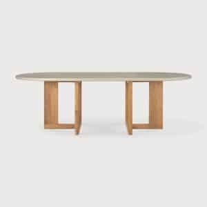 Ethnicraft Ovale Tuintafel Trestle Beton en teakhout, 240 x 110cm - Grijs - Ovaal