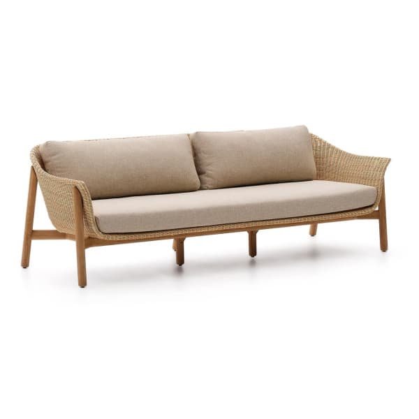 Kave Home 3-zits Tuinbank Galea Teakhout en rattan - Bruin Kave Home 3-zits Tuinbank Galea Teakhout en rattan - Bruin