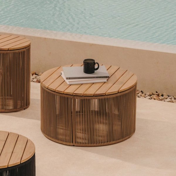 Kave Home Outdoor Salontafel 'Dandara' Acaciahout en touw, 70cm, kleur Beige