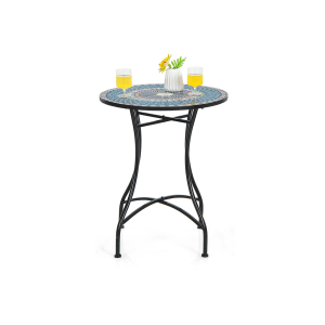 Metalen Tuintafel Ronde Tuintafel met Mozaïekpatroon 60 x 72 cm Blauw