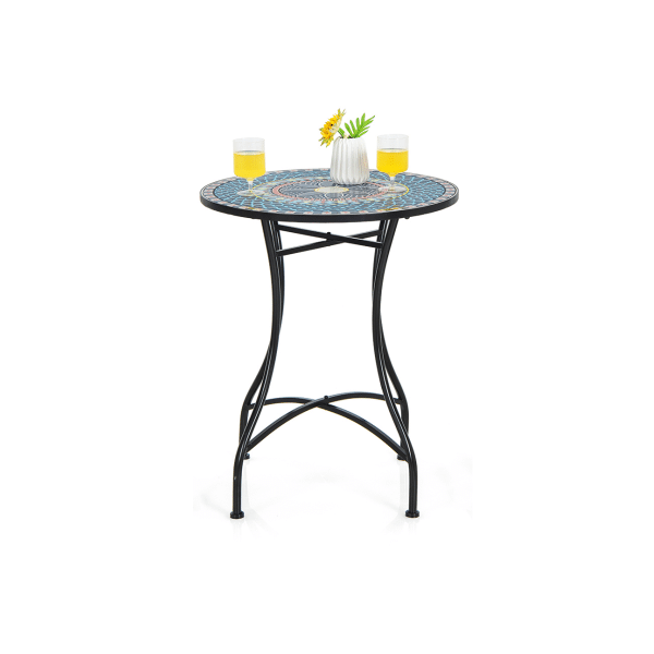 Metalen Tuintafel Ronde Tuintafel met Mozaïekpatroon 60 x 72 cm Blauw
