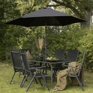 Nohr Outdoor Diningset 'Rosemary' Met parasol, kleur Zwart