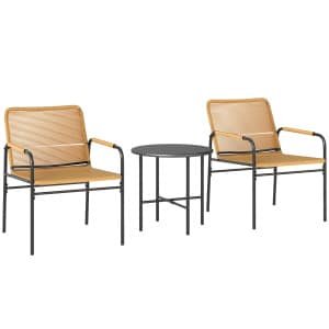 Outsunny 3-delig Rattan Bistroset, Zitgroep, Tuinset met 2 Tuinstoelen, Salontafel 54 x 66 x 76 cm Geel