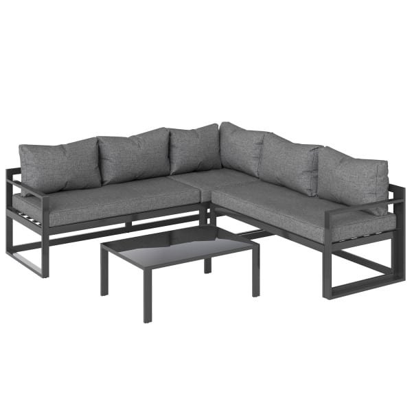 Outsunny 3-delige Tuinset tuinmeubelset, verstelbaar in 4 standen, tuinstoel, tuinset, zitgroep met bijzettafel, bank met kussens | Aosom.nl