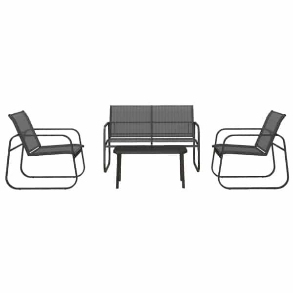 Outsunny 4-delige tuinset, weerbestendig, 2 stoelen en 2-zitsbank, tafel met glazen blad, gemakkelijk te onderhouden, zwart | Aosom.nl