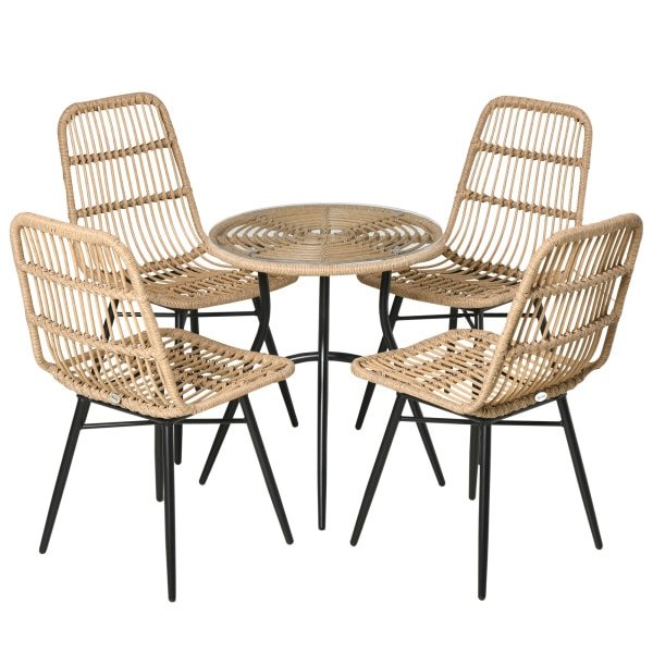 Outsunny 5-delige Polyrattan tuinset, inclusief eettafel en 4 comfortabele stoelen, weerbestendig, stijlvol design, natuurlijk | Aosom.nl
