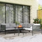 Outsunny Tuinmeubelset Rattan Loungeset met Hoekbank, Tafel en Kussens voor 6 Personen Donkergrijs