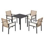 Outsunny Tuinset, 5-delig, weerbestendig, tafel met 4 comfortabele stoelen, metalen frame, eenvoudig te onderhouden, natuurlijk | Aosom.nl
