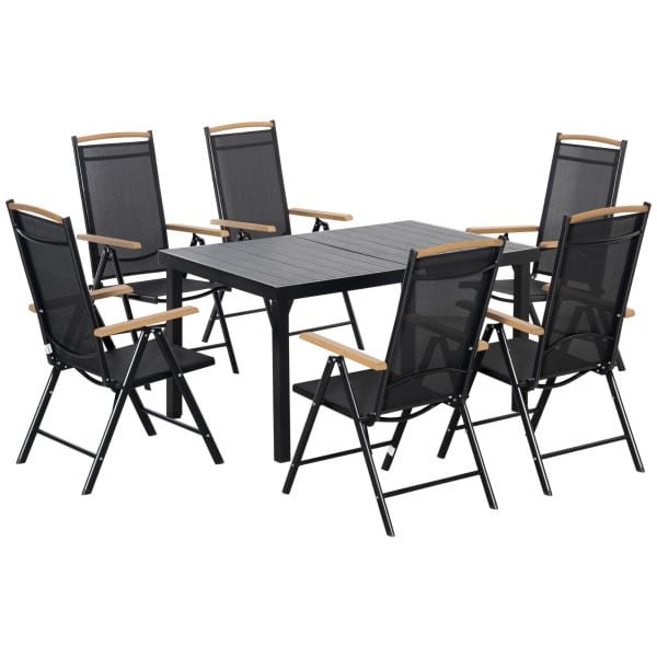 Outsunny Tuinset, opvouwbare zitgroep, 7-delige, ruimtebesparend, weerbestendig, gemakkelijk op te bergen, 1 tafel + 6 stoelen, zwart | Aosom.nl