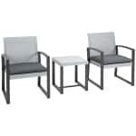 Outsunny poly rotan bistro set 3 st. Balkonmeubelset, tuinmeubelset met bijzettafel, tuinset, zitset met zitkussen, staal, zwart en grijs