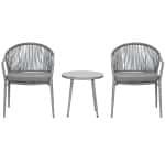 Outsunny tuinset, 2 comfortabele stoelen & 1 tafel met glazen blad, weerbestendig, stevig metalen frame, perfect voor buiten, grijs | Aosom.nl