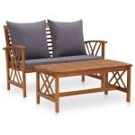 2-delige Loungeset met kussens massief acaciahout