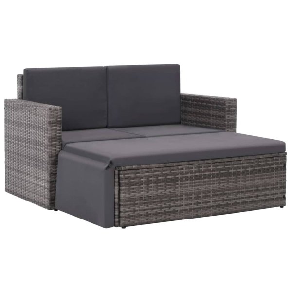 2-delige Loungeset met kussens poly rattan grijs