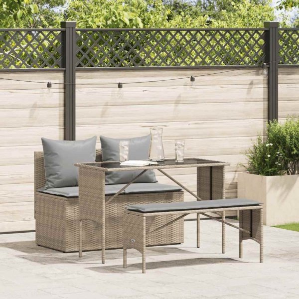 3-delige Tuinset met kussens poly rattan beige