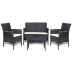 4-delige Loungeset met kussens poly rattan zwart