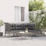 5-delige Loungeset met kussens poly rattan grijs