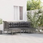 5-delige Loungeset met kussens poly rattan grijs