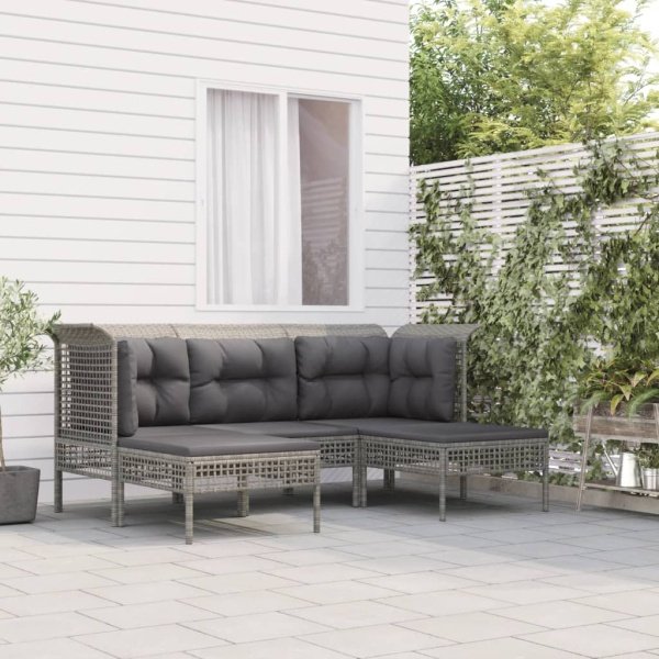 5-delige Loungeset met kussens poly rattan grijs