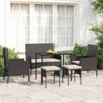 6-delige Loungeset met kussens poly rattan zwart