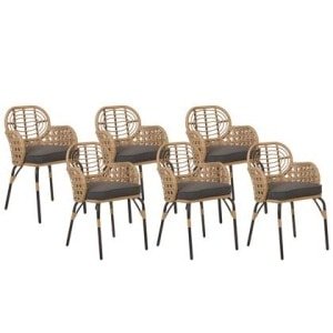 Beliani - PRATELLO - Tuinstoel set van 6 - Naturel - Rotan