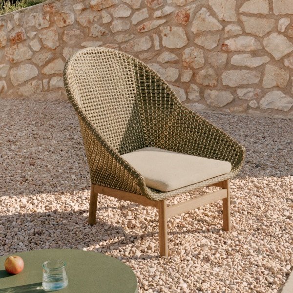 Kave Home Outdoor Fauteuil 'Olbia' Met hoge rug, Rattan en Teakhout