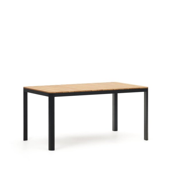 Kave Home Tuintafel 'Bona' Teakhout, 163 x 90cm, kleur Naturel/Zwart