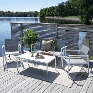 Nohr Loungeset 'Erikka' Met bank, 2 loungestoelen en tafel, kleur Wit/Grijs