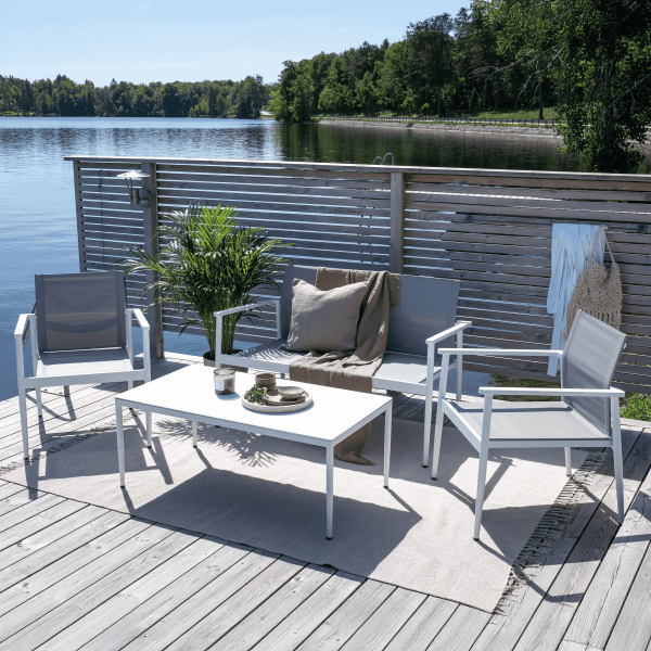 Nohr Loungeset 'Erikka' Met bank, 2 loungestoelen en tafel, kleur Wit/Grijs