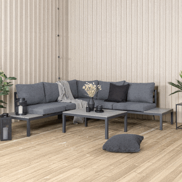 Nohr Loungeset 'Farzana' Met hoekbank en tafel, kleur Grijs/Zwart