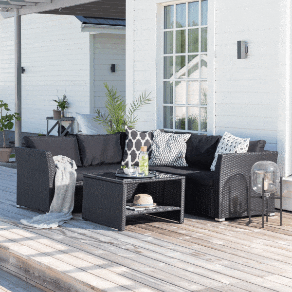 Nohr Loungeset 'Melandie' Met hoekbank en tafel, kleur Zwart