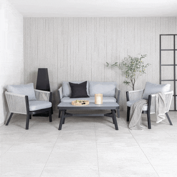 Nohr Loungeset 'Sauel' Met bank, 2 stoelen en tafel, kleur Grijs/Zwart