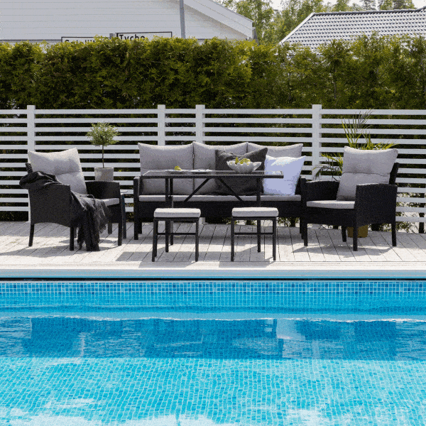 Nohr Loungeset 'Zeena' Met bank, tafel, 2 stoelen en krukjes, kleur Zwart/Grijs