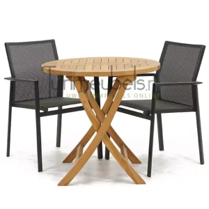 Tuinset Delia grijs stapelbaar met Milton tafel rond 80