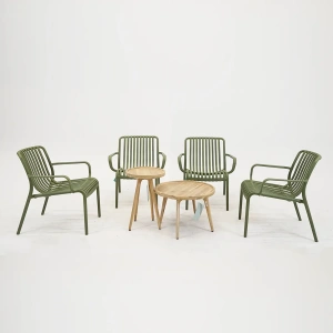 Tuinset porto loungestoel groen met Melfort bijzettafels bistroset